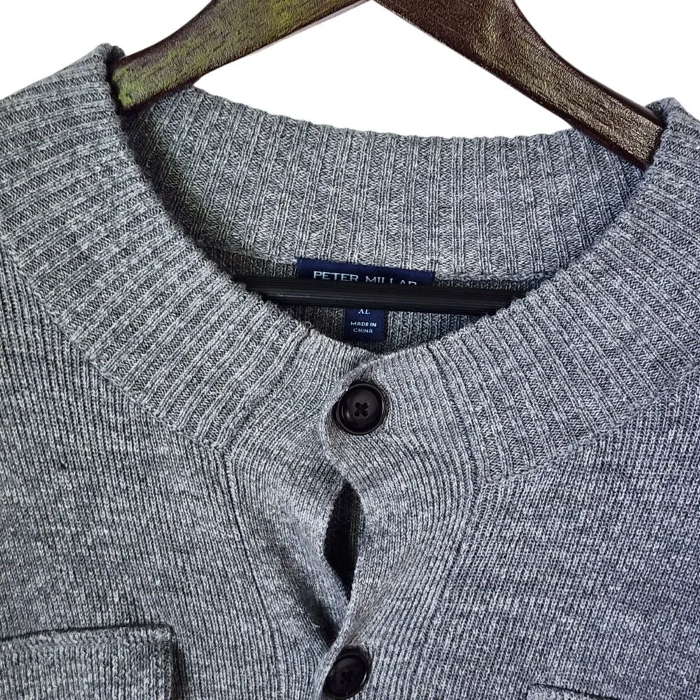 Peter Millar Crown Crafted XL Gray Linen Merino Wool Button Up Cardigan Sweater